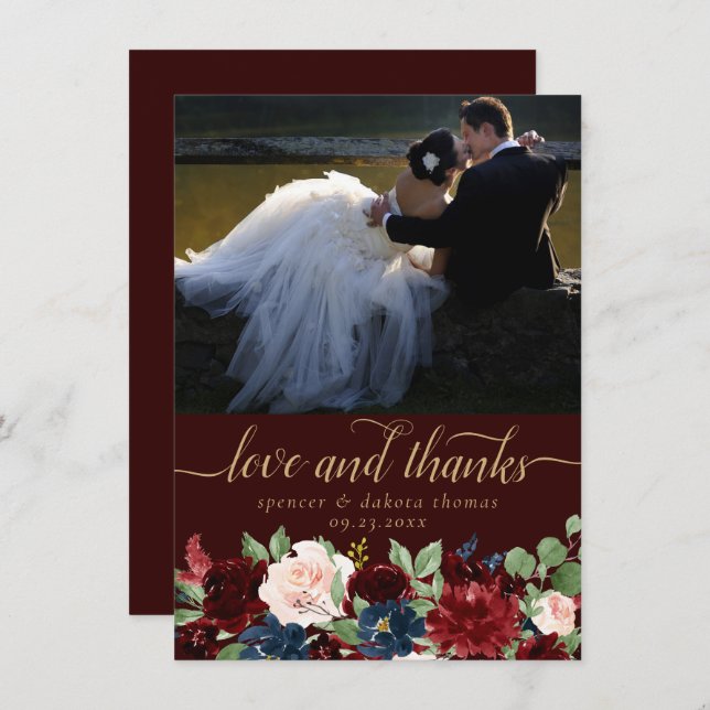 Boho Bloom | Dunkle Elegante Garland Foto Liebe un Dankeskarte (Vorne/Hinten)