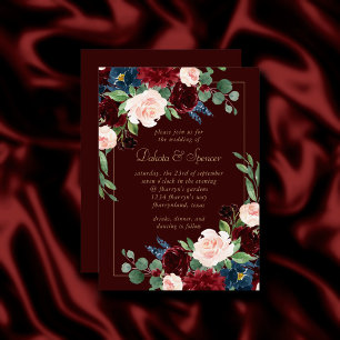 Boho Bloom Dunkle elegante Rot - und Blush - Ros Einladung