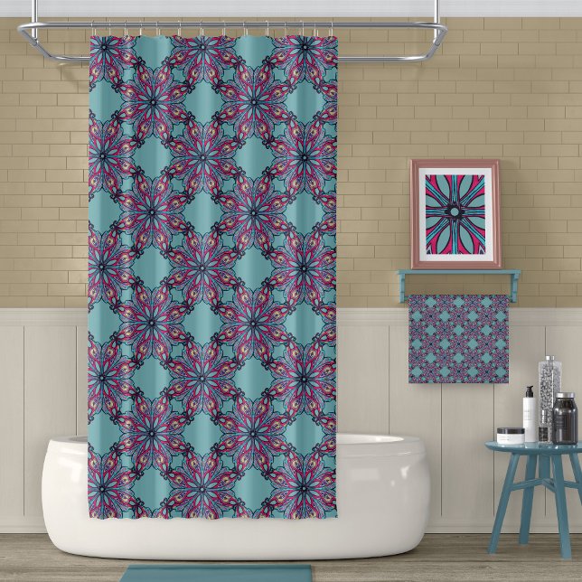 Boho Bloom Duschvorhang in Aquablau (Von Creator hochgeladen)