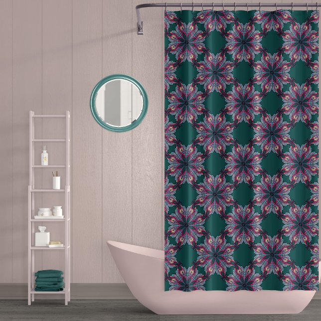 Boho Bloom Duschvorhang in Tealgrün (Von Creator hochgeladen)