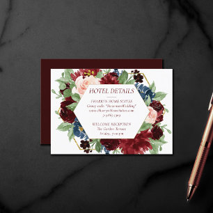 Boho Bloom   Elegante Burgunder Blumenunterkunft Begleitkarte