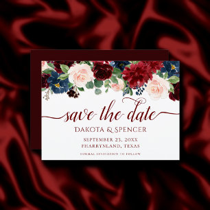 Boho Bloom Elegante Burgundy Rote Blumengarland Save The Date