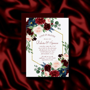 Boho Bloom Elegante Burgundy und Navy Blue Dusch Einladung