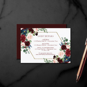 Boho Bloom Elegante Rot und Blush Gästedaten Begleitkarte