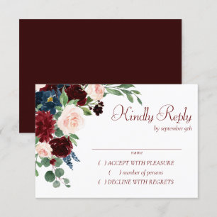 Boho Bloom Eleganter Burgundy-Gold-Rahmen RSVP Karte