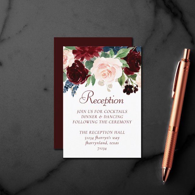 Boho Bloom | Eleganter Marsala Red Floral Gold Fra Begleitkarte (Von Creator hochgeladen)