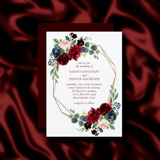 Boho Bloom | Eleganter Marsala Red Floral Gold Fra Einladung (Von Creator hochgeladen)