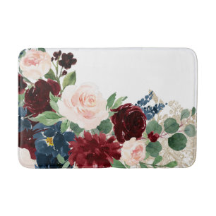 Boho Bloom Elegantes Rot- und Blütenschimmer-Mus Badematte