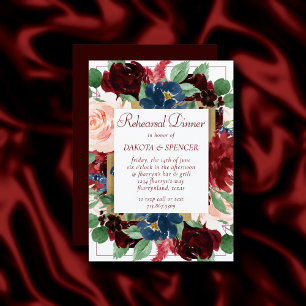 Boho Bloom Elegantes Roter Platz Probe Abendesse Einladung