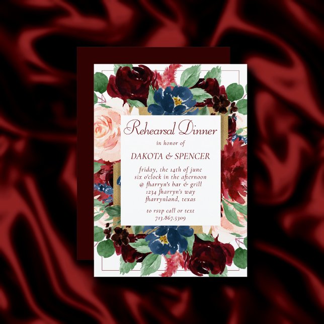 Boho Bloom | Elegantes Roter Platz Probe Abendesse Einladung (Von Creator hochgeladen)