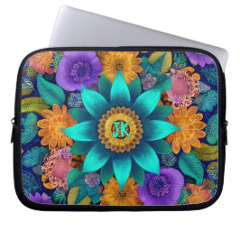 Boho Bloom Mandala, Turquoise, Floral   Laptopschutzhülle