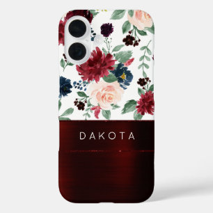 Boho Bloom Marsala Red Pattern Monogram iPhone 16 Hülle