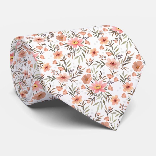 Boho Bloom Pink Floral Neck Tie Krawatte (Gerollt)