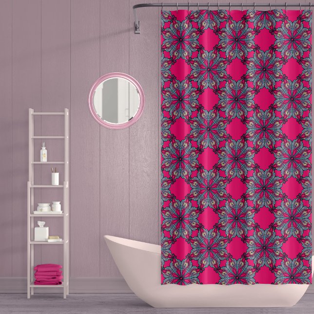 Boho Bloom Shower Curtain in Hot Pink Duschvorhang (Von Creator hochgeladen)