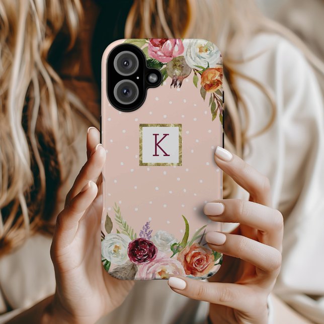 Boho Blooms Blush Dot Monogram Case-Mate iPhone Hülle (Von Creator hochgeladen)
