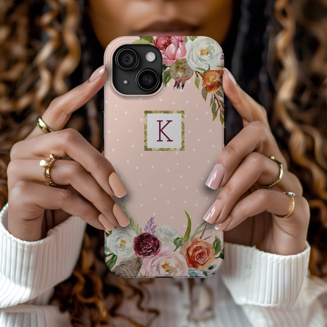 Boho Blooms Blush Dot Monogram Case-Mate iPhone Hülle (Von Creator hochgeladen)