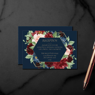 Boho Blooms Dunkle Marine und Burgund Empfang Begleitkarte