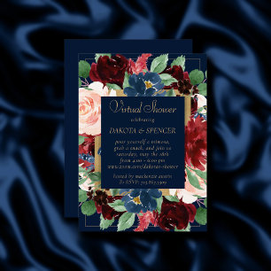 Boho Blooms Dunkles Navy Blau und Burgundkraut Einladung