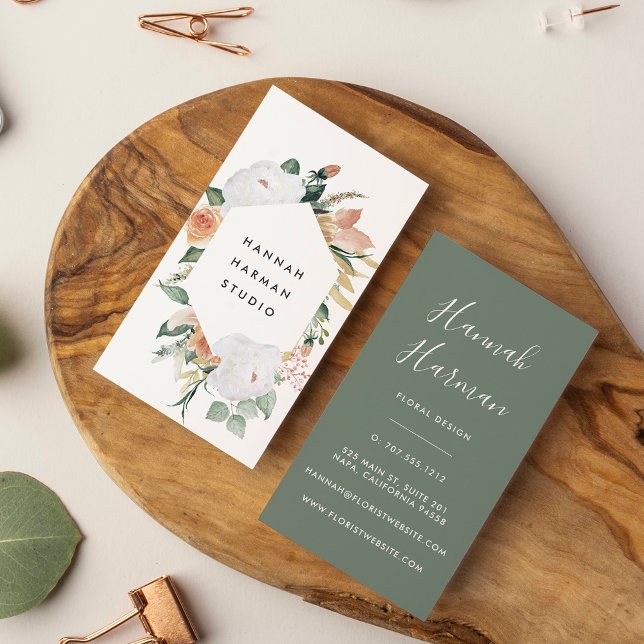 Boho Blooms Geometric Watercolor Floral Visitenkarte (Von Creator hochgeladen)