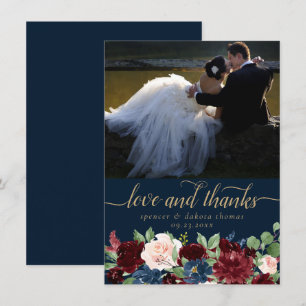 Boho Blooms Liebe der Dunklen Marine und des rot Dankeskarte