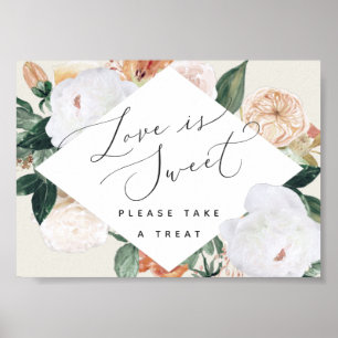 Boho Blooms Liebe ist süße Hochzeitstorte Bar Sign Poster