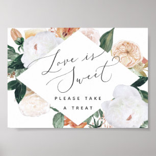 Boho Blooms Liebe ist süße Hochzeitstorte Bar Sign Poster