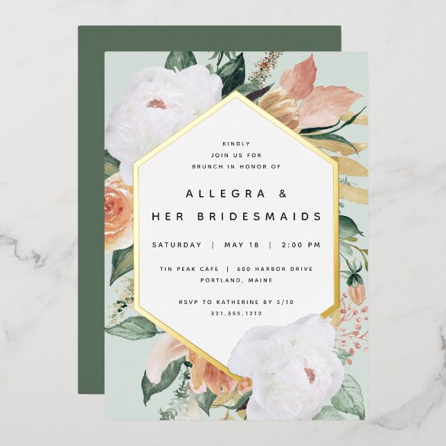 Boho Blooms Modern Floral Bridesmais Brunch Folieneinladung (Vorderseite/Rückseite)