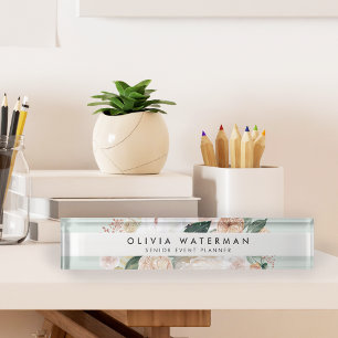 Boho Blooms Moderne Aquarellblumen Namensplakette
