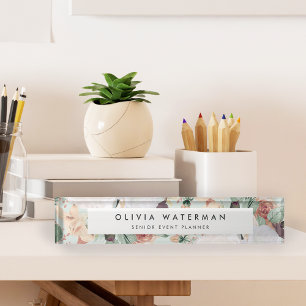 Boho Blooms Moderne Aquarellblumen Namensplakette