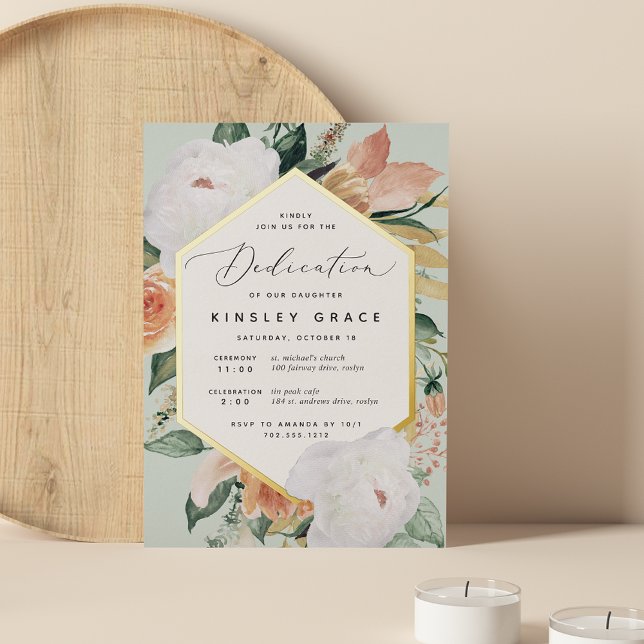 Boho Blooms Moderne Baby-Dedication Folieneinladung (Von Creator hochgeladen)