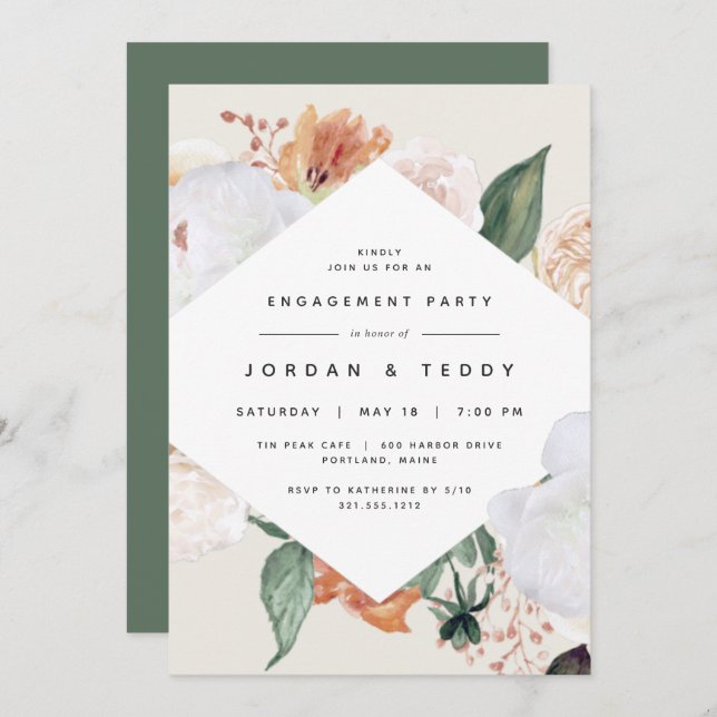 Boho Blooms | Moderne florale Engagement-Partei Einladung (Vorne/Hinten)