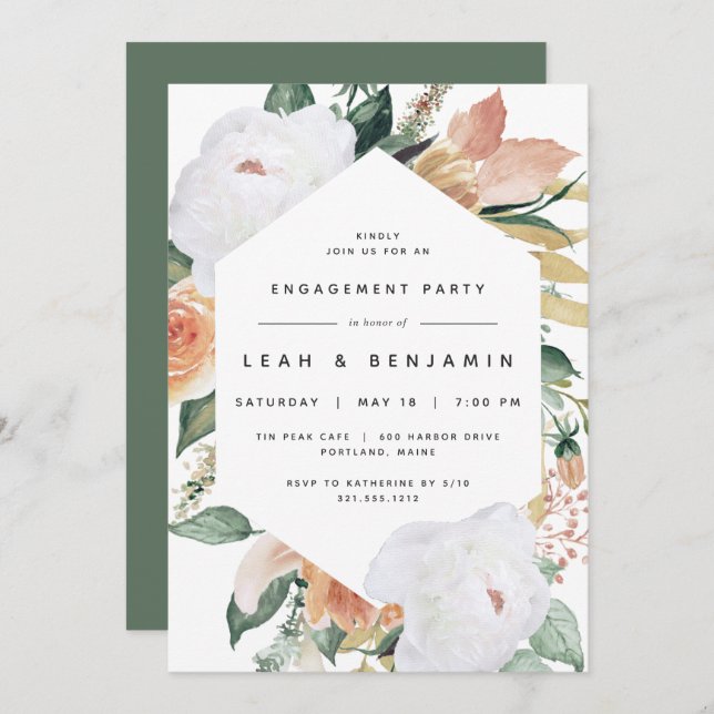 Boho Blooms | Moderne florale Engagement-Partei Einladung (Vorne/Hinten)