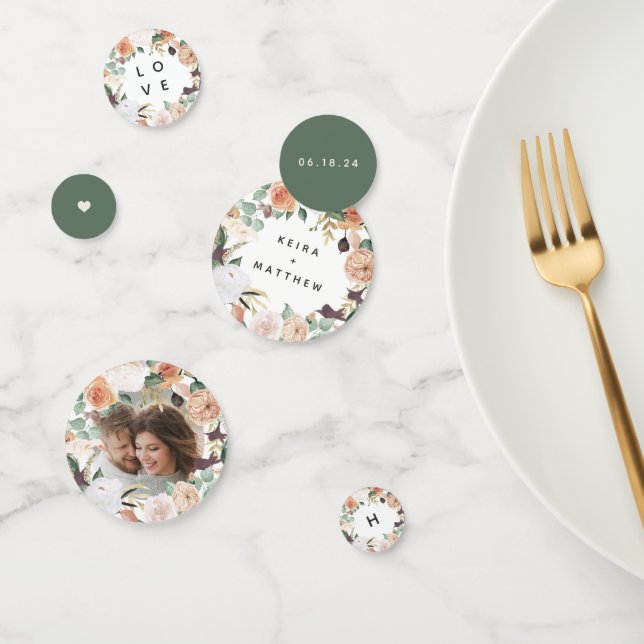 Boho Blooms Moderne Personalisierte Hochzeit mit B Konfetti (Gruppe)