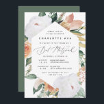 Boho Blooms | Modernes Bat Mitzvah Einladung<br><div class="desc">Elegante florale Fledermausmitzvah Einladung mit einem lang gestreckten sechseckigen Rahmen aus Aquarellfarben und Blattwerk in boho Wüste inspirierte Pfirsichfarben,  Weiß,  Elfenbein und Salbei grün. Personalisieren Sie Ihre Fledermausmitzvah Zeremonie und Party Details in modernen Schriften.</div>