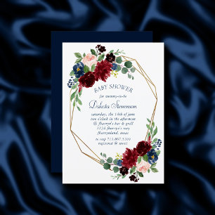 Boho Blooms Rustic Navy Blue and Burgundy Shower Einladung
