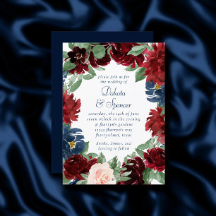 Boho Blooms Rustikales Navy Blue und Burgund Wre Einladung