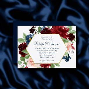 Boho Blooms Rustikales Navy Blue und Burgund Wre Einladung