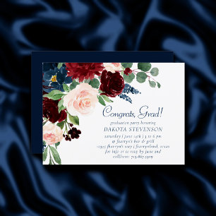 Boho Blooms Rustische Marine und Burgund Abschlu Einladung