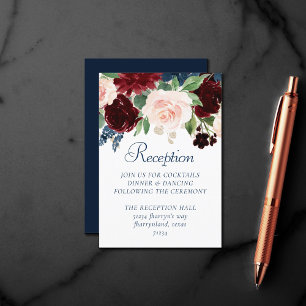 Boho Blooms Rustische Marine und Burgund Garland Begleitkarte