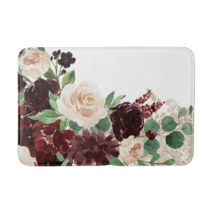 Boho Blooms Rustische Marine und Burgund Shimmer Badematte