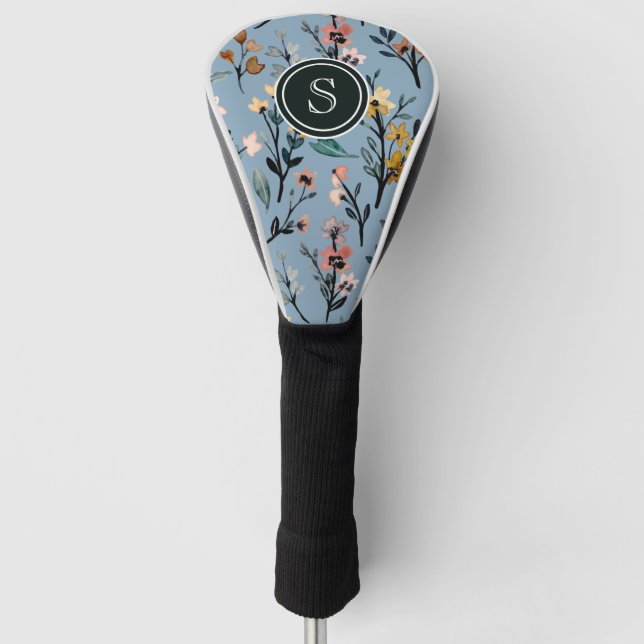 Boho Blooms Soft Blue Custom Golf Headcover (Vorderseite)