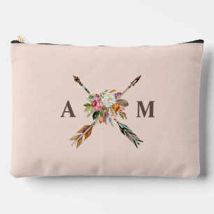 Boho Blooms und Pfeile Mit Monogramm Zubehörtasche