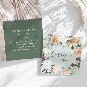 Boho Blooms Watercolor Floral Quadratische Visitenkarte