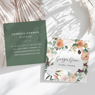 Boho Blooms Watercolor Floral Quadratische Visitenkarte