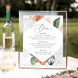 Boho Blooms Wedding Bar Menu Sign Poster