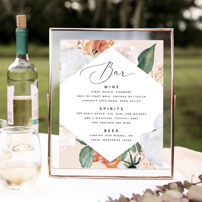 Boho Blooms Wedding Bar Menu Sign Poster (Von Creator hochgeladen)
