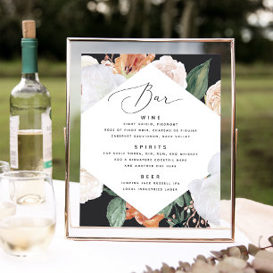 Boho Blooms Wedding Bar Menu Sign Poster