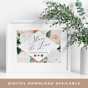 Boho Blooms Wedding Hashtag Sign Poster