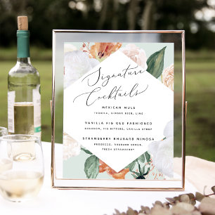 Boho Blooms Wedding Signature Cocktail Menü-Zeiche Poster