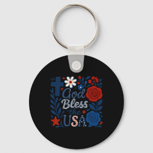 Boho Bloral God segne die USA am 4. Juli Blume G Schlüsselanhänger